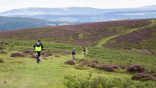 Cyclists on Long Mynd at Carding Mill Valley and Long Mynd, Shropshire